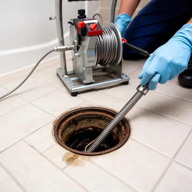 Professional drain cleaning with motorized snake equipment in Gresham OR – Efficiency Plumbing