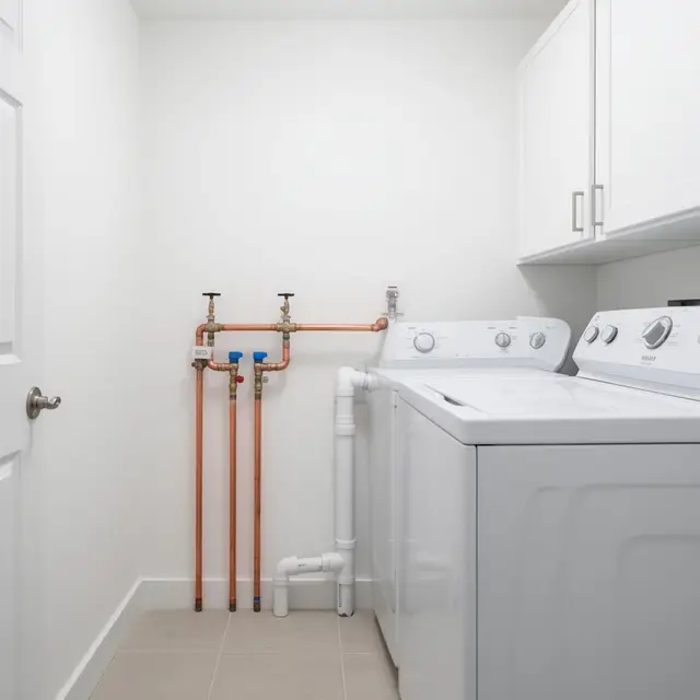 Laundry room supply valves and drain standpipe installation with copper piping in Happy Valley OR – Efficiency Plumbing